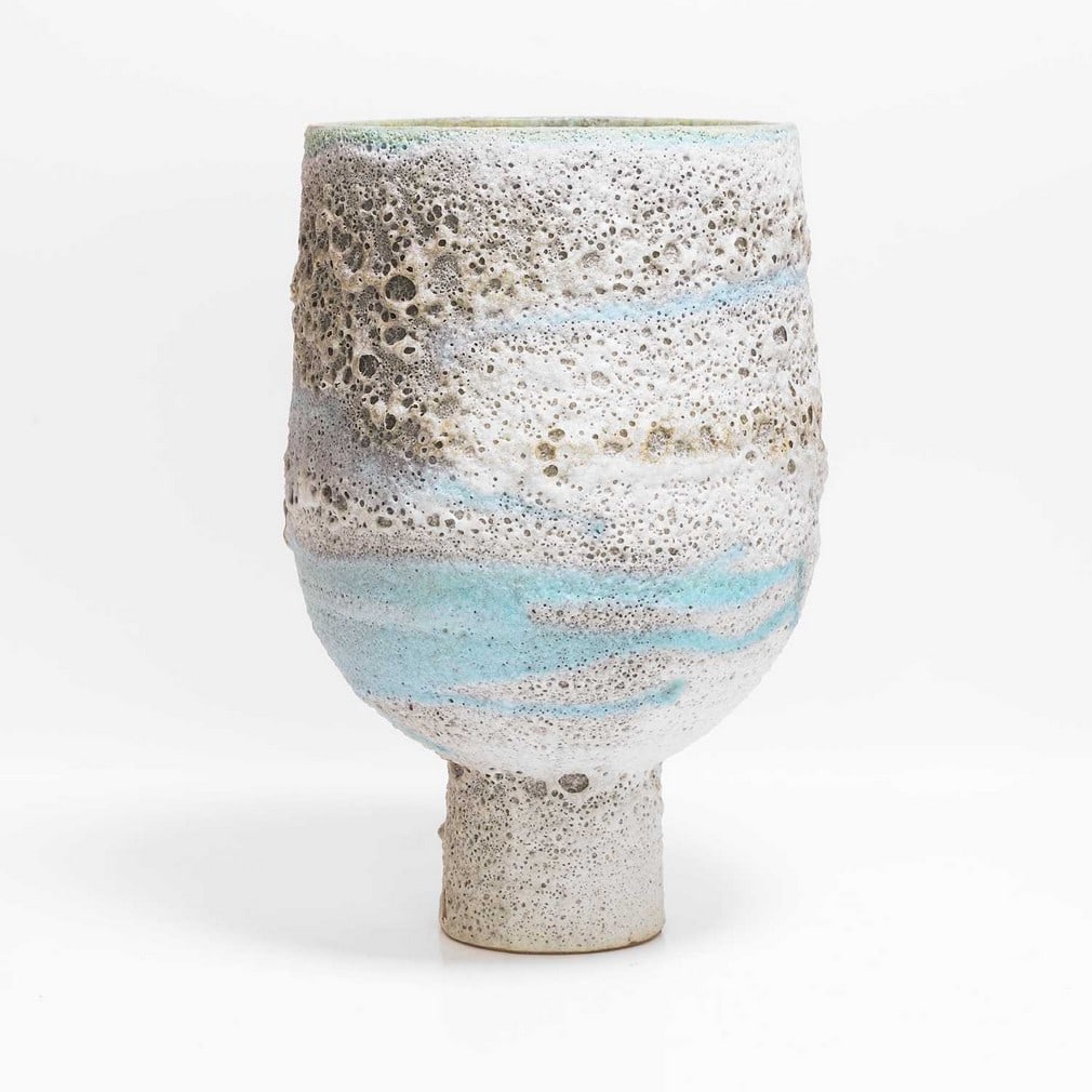 ▲ Katrina Pechal (b.1964) A large stoneware tulip vase: ▲ Katrina Pechal (b.1964) A large stoneware tulip vase With an eruptive glaze, impressed artist's mark 'KP' (31.5cm high) Provenance: A private collection, Norfolk. Condition Report: Some of the