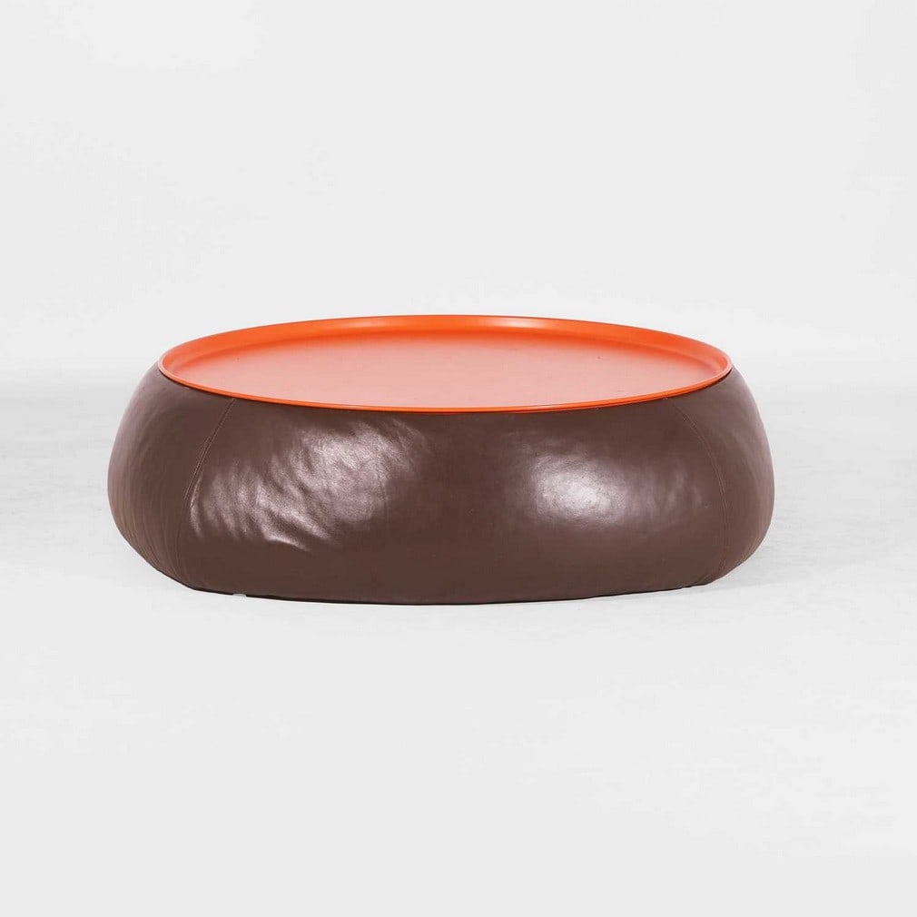 Patricia Urquiola (Spanish, b.1961) for B&B Italia A 'Lady-Fat' table: Patricia Urquiola (Spanish, b.1961) for B&B Italia A 'Lady-Fat' table Originally designed 2004, brown leather with orange plastic frame and a copper tray insert, debossed manufacturer's marks (115cm
