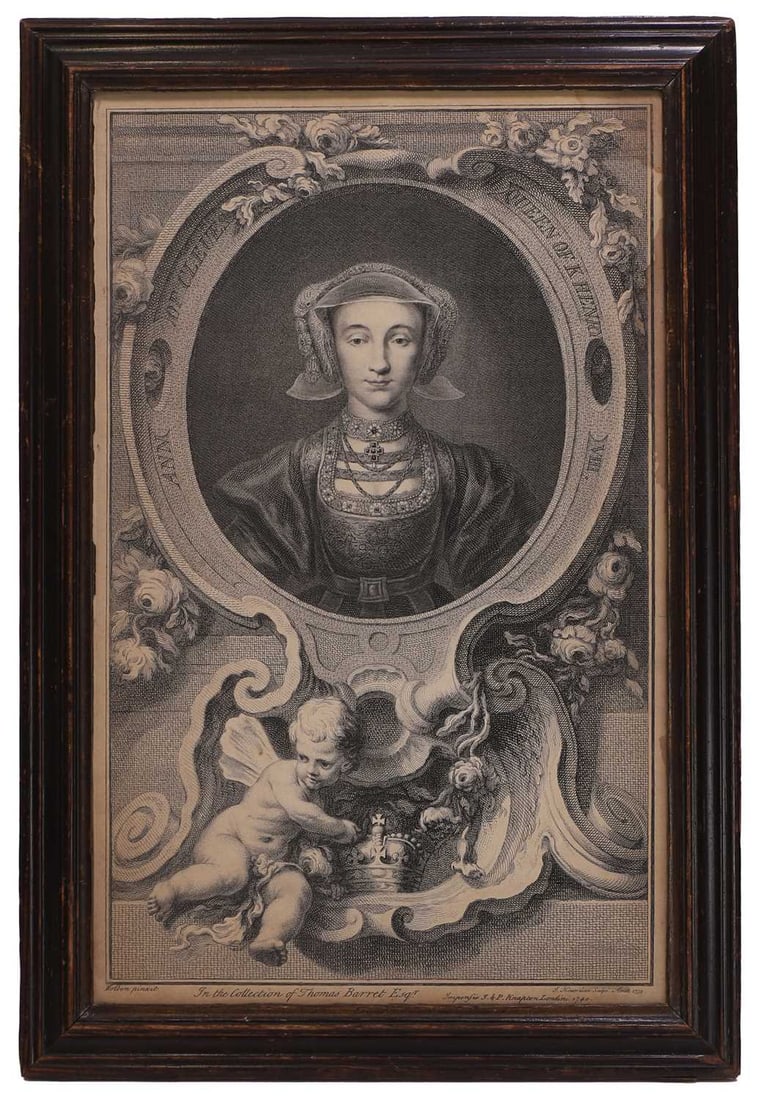 Jacobus Houbraken (1698-1780) after Hans Holbein: Jacobus Houbraken (1698-1780) after Hans Holbein 'Anne of Cleves, Queen of K Henry VIII', engraving,inscribed 'In the collection of Thomas Barret Esq...1740'36 x 22cm, framed and glazed Condition Rep