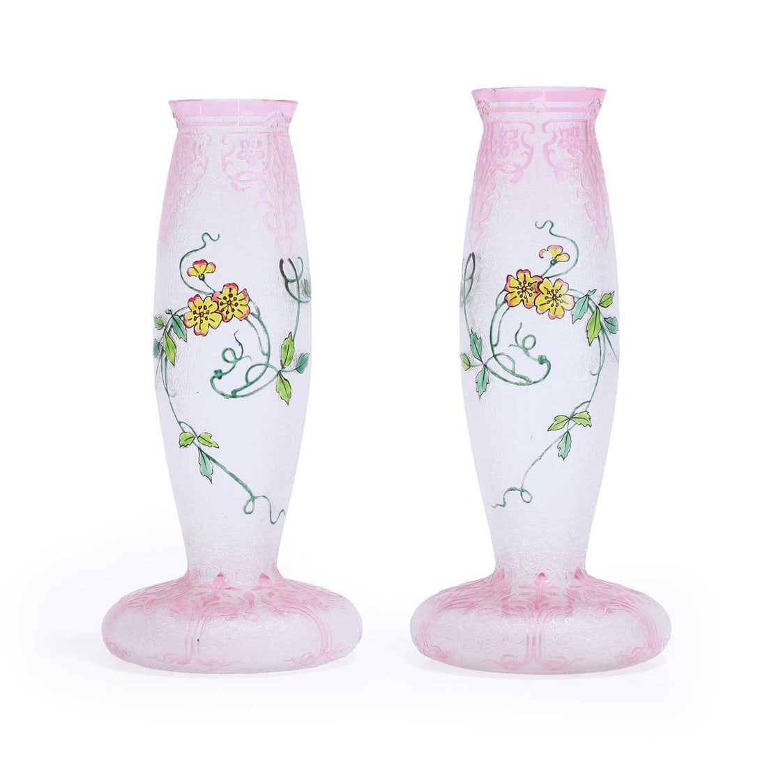 A pair of St Louis 'Eglantier' glass vases, (1 of 4)