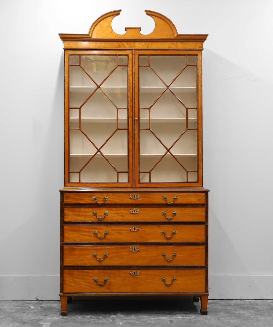 A satinwood bureau bookcase, 19th century (1 of 3)