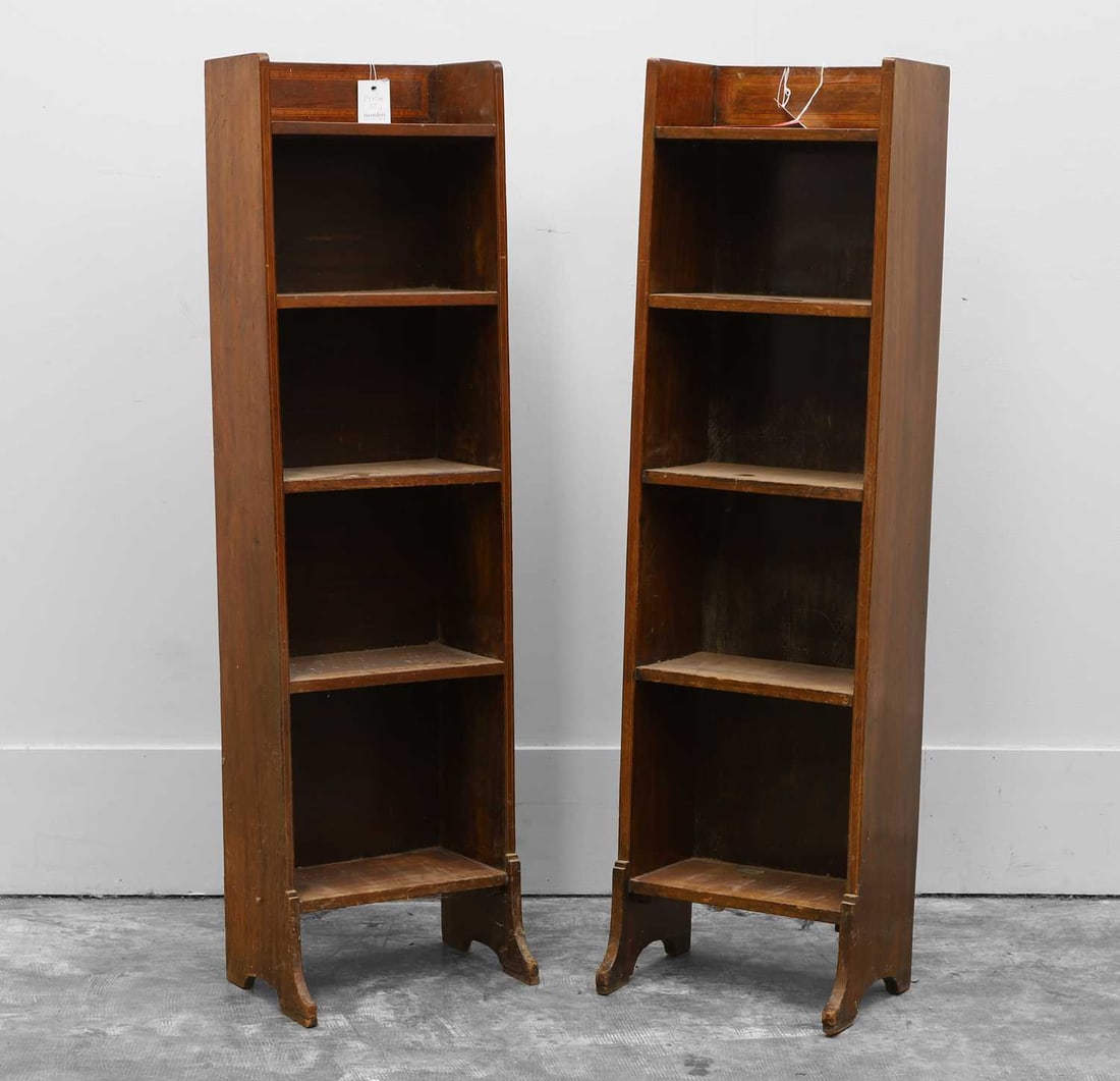 A near pair of mahogany and strung boxwood open bookcases, 19th century (1 of 2)