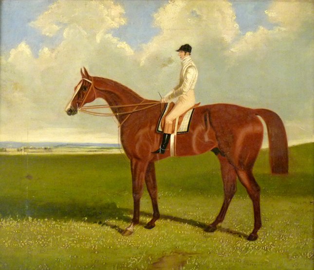 Follower of John Frederick Herring Snr., A RACEHORSE W: Follower of John Frederick Herring Snr., A RACEHORSE WITH JOCKEY UP Oil on canvas 34.5 x 40cm