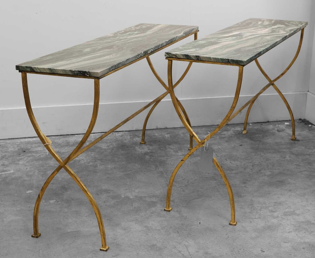 A pair of marble and brass console tables Of recent manufacture (1 of 3)