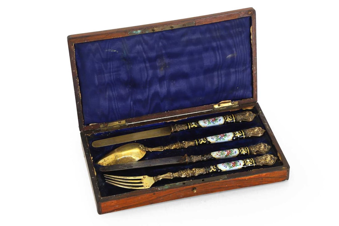 French silver, silver gilt and enamel cutlery set 19th century (1 of 2)