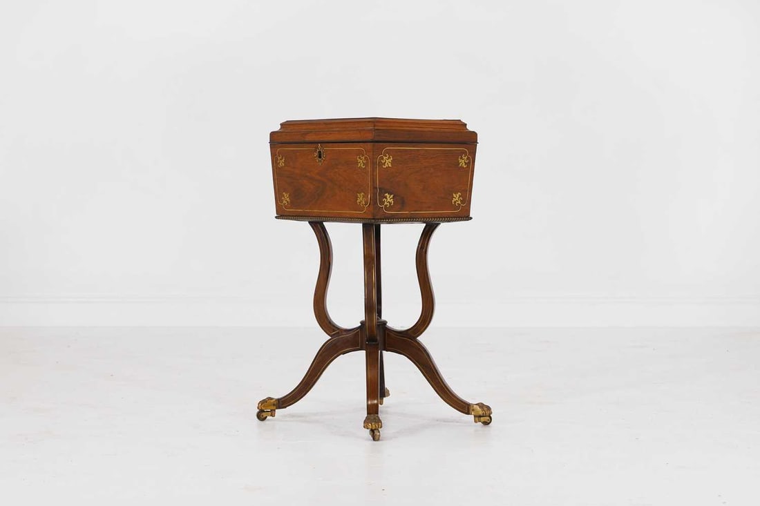 A Regency rosewood and cut-brass teapoy Circa 1820 - 6