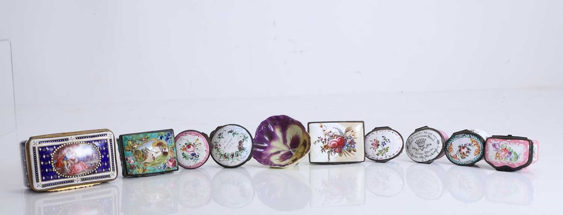 A collection of enamelled pill boxes 19th century and later (1 of 2)