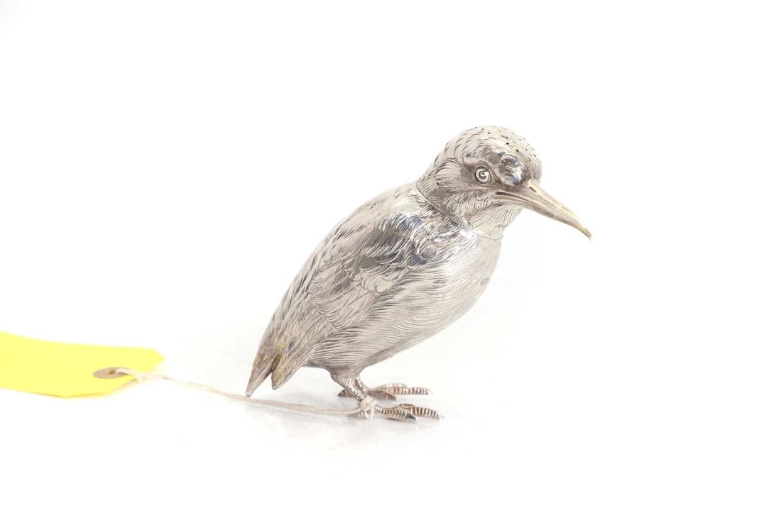 A silver novelty caster modelled as a Kingfisher (1 of 2)