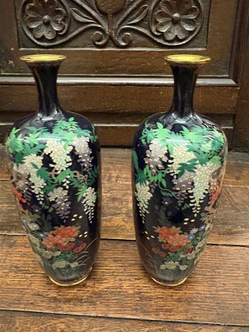 A pair of Japanese cloisonne vases Meiji Period (1868-1912) - 5