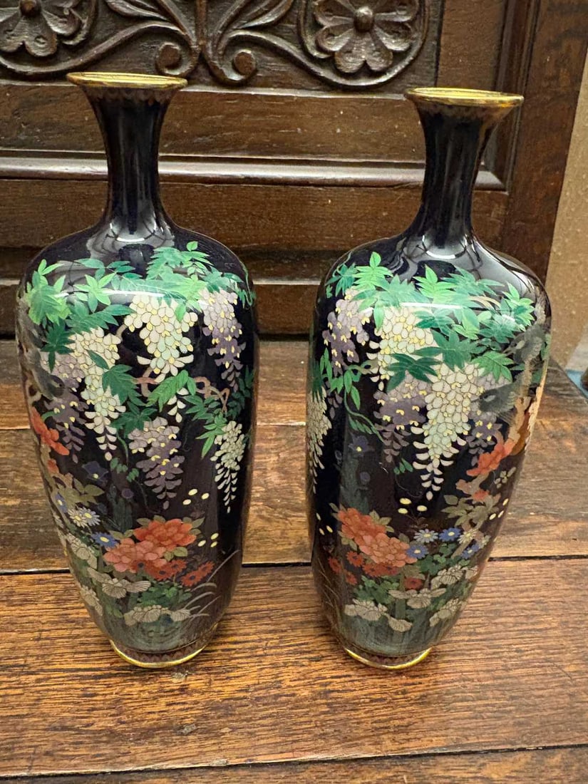 A pair of Japanese cloisonne vases Meiji Period (1868-1912) - 7