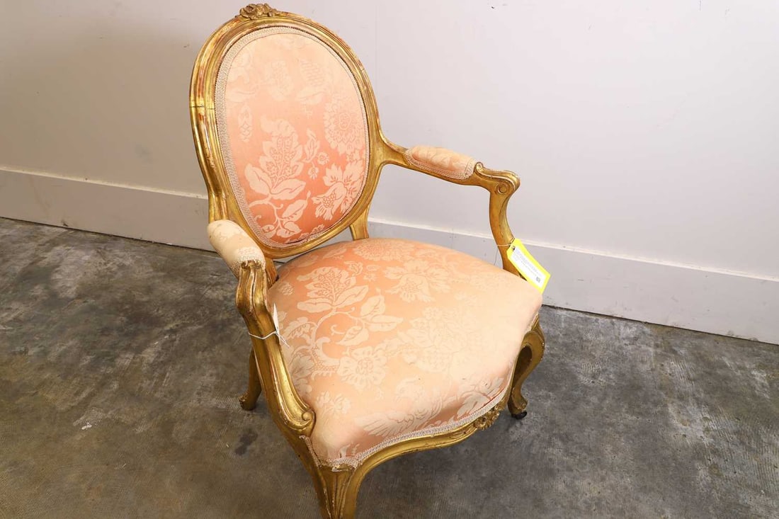 An English giltwood open armchair, late 19th century - 2