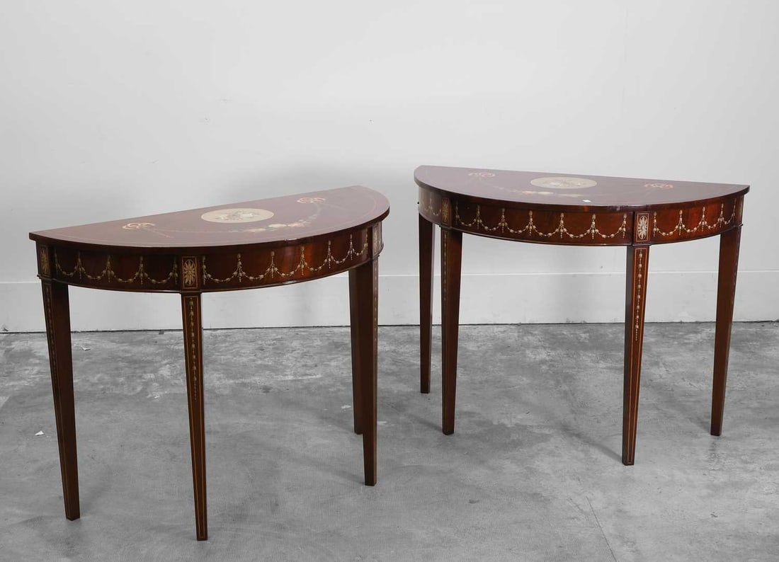 A pair of mahogany painted console tables 20th century (1 of 2)