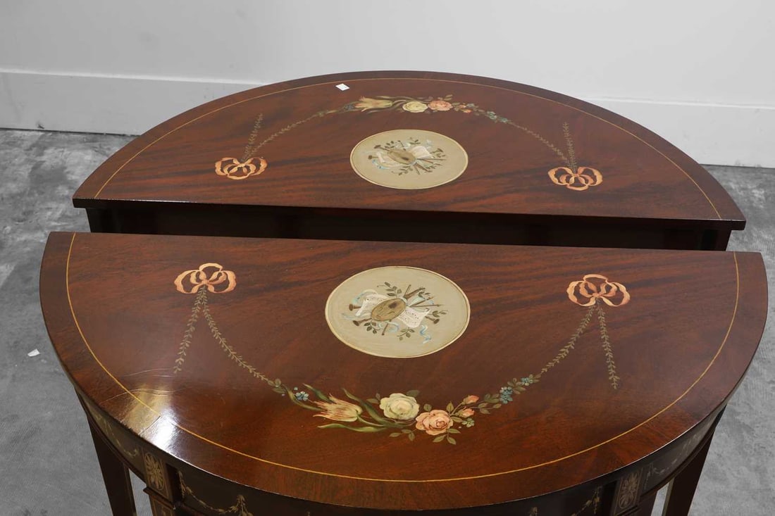A pair of mahogany painted console tables 20th century - 2