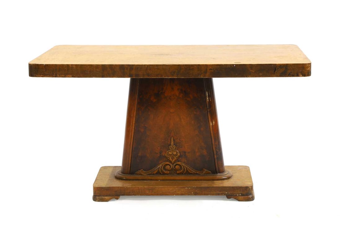 An Art Deco maple walnut and mahogany side table, (1 of 2)