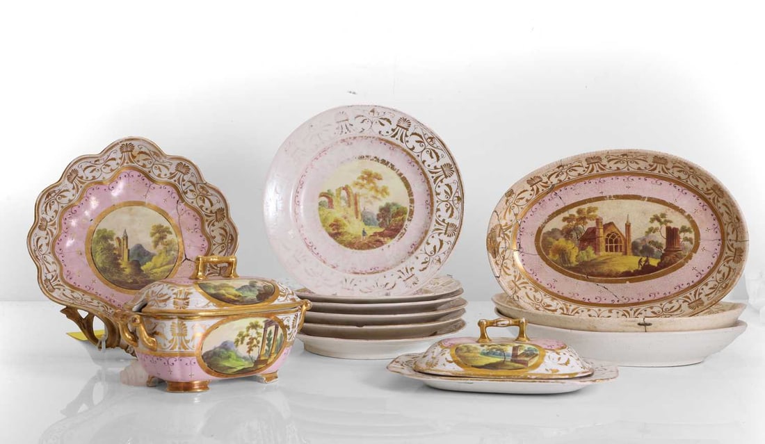 An English porcelain hand-painted part service, Early 19th century (1 of 2)