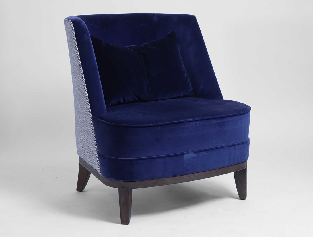 A contemporary blue velvet armchair Modern, by Wychwood Design (1 of 2)
