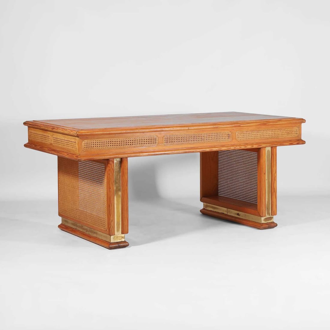 French A rattan and pine desk - 2