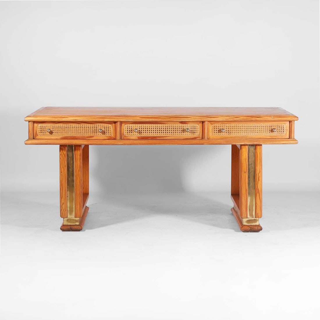 French A rattan and pine desk - 3