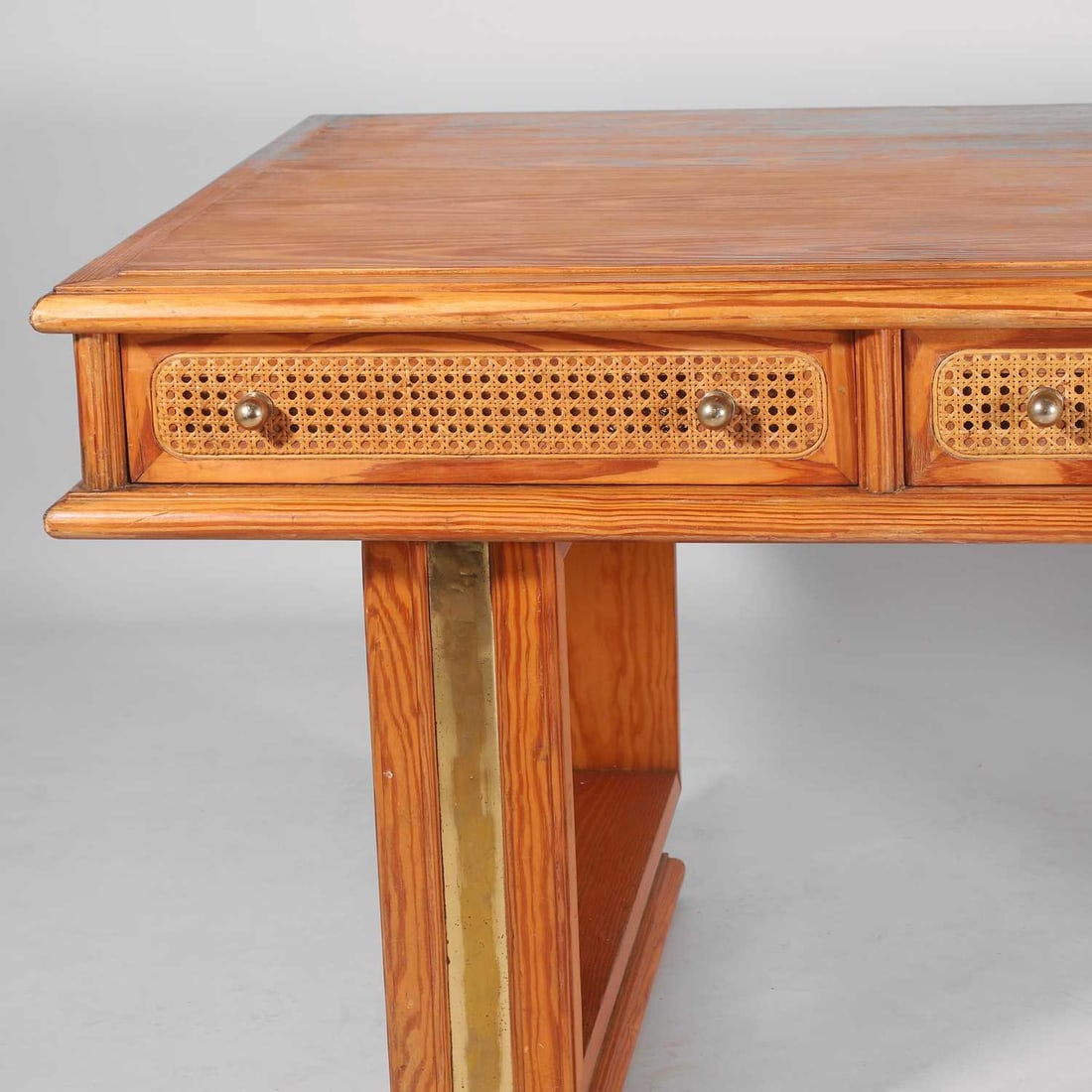 French A rattan and pine desk - 4