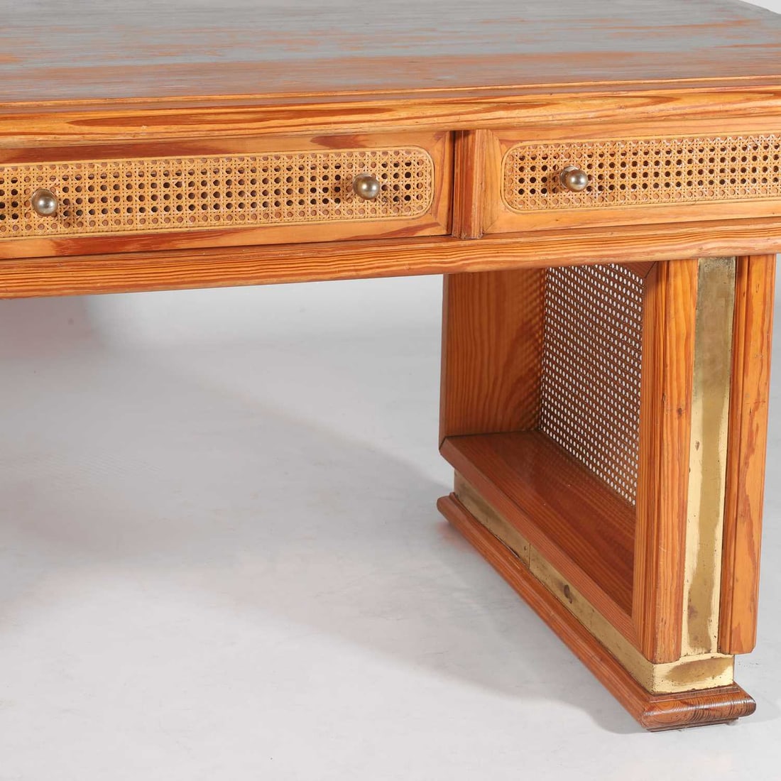 French A rattan and pine desk - 5