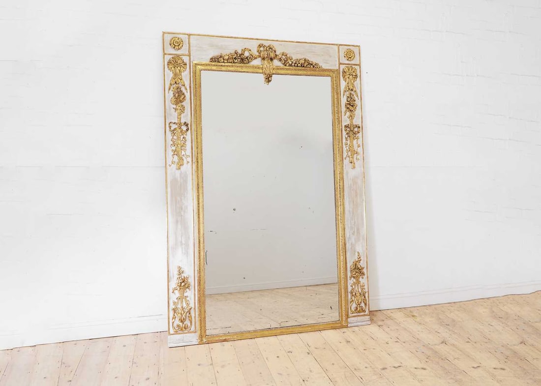 A large Louis XVI-style painted and parcel-gilt wooden pier mirror 19th century, French (1 of 5)