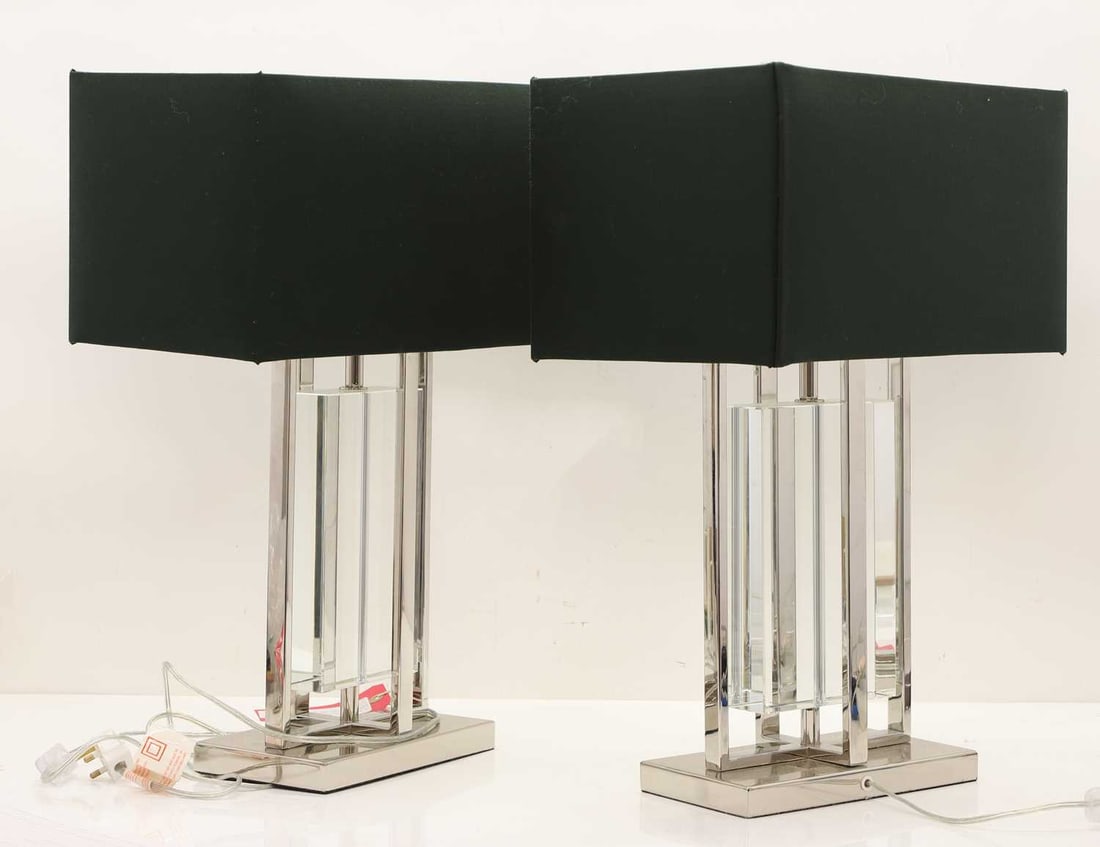 A pair of contemporary chrome and glass table lamps Of modern manufacture (1 of 2)