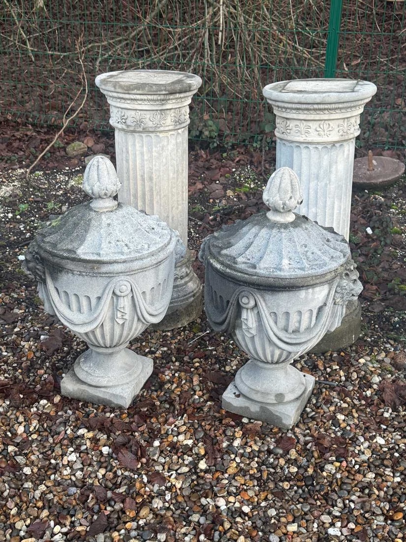 A pair of reconstituted garden urns and covers Of modern manufacture (1 of 1)