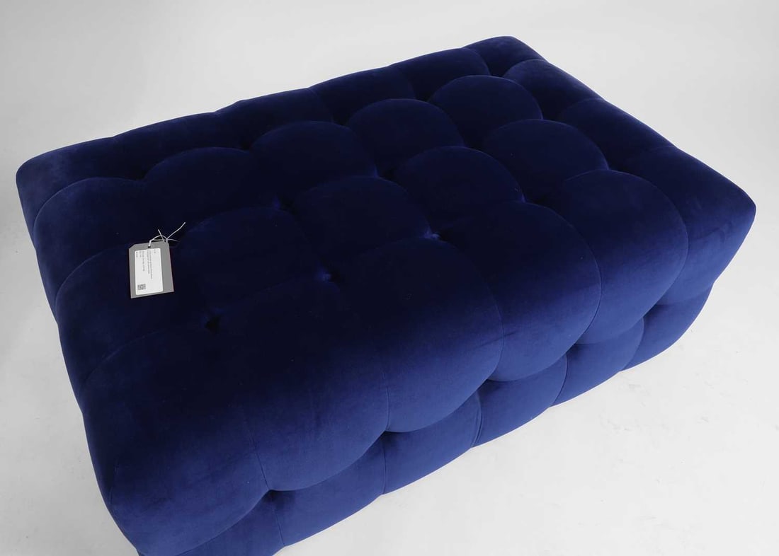 A contemporary blue upholstered ottoman Modern - 2