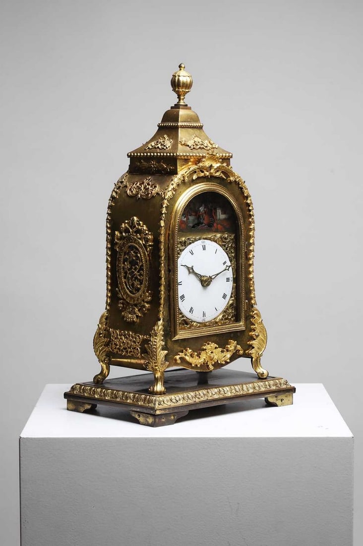 A Chinese export gilt-brass automaton table clock, early to mid-19th century, probably Guangzhou (1 of 8)