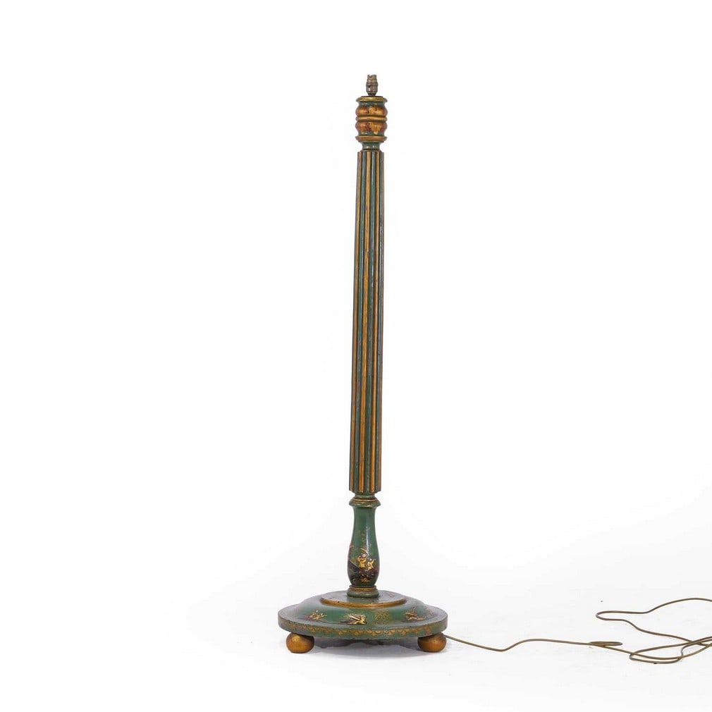 A green-lacquered chinoiserie standard lamp, mid-20th century, (1 of 3)