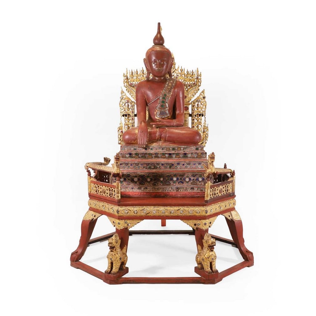 A large Shan-style red lacquer Buddha, 19th century, Burmese (Myanmar), (1 of 4)