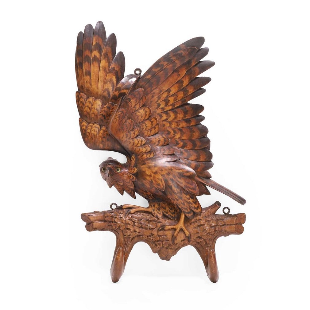 A carved linden wood Black Forest coat hook attributed to the Ruef Brothers, c.1890, Swiss, (1 of 4)