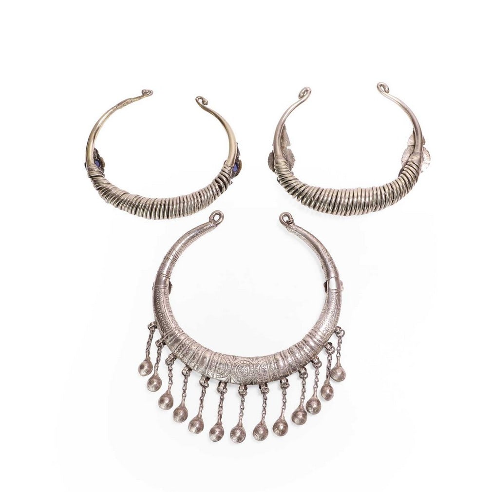 Three silver torques, 20th century, Afghanistan, Nuristan, (1 of 2)