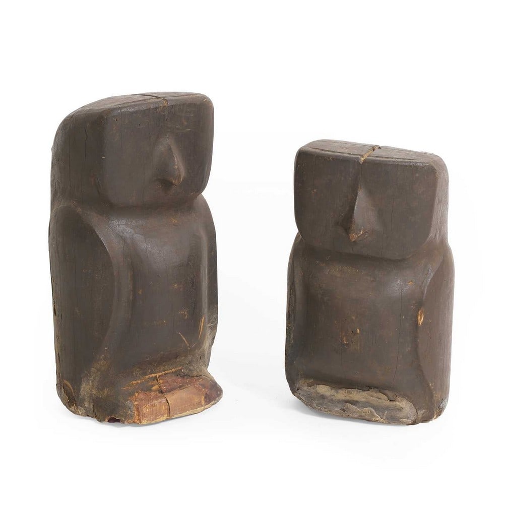 Two carved wooden owls, late 19th/20th century, Burmese, (1 of 3)