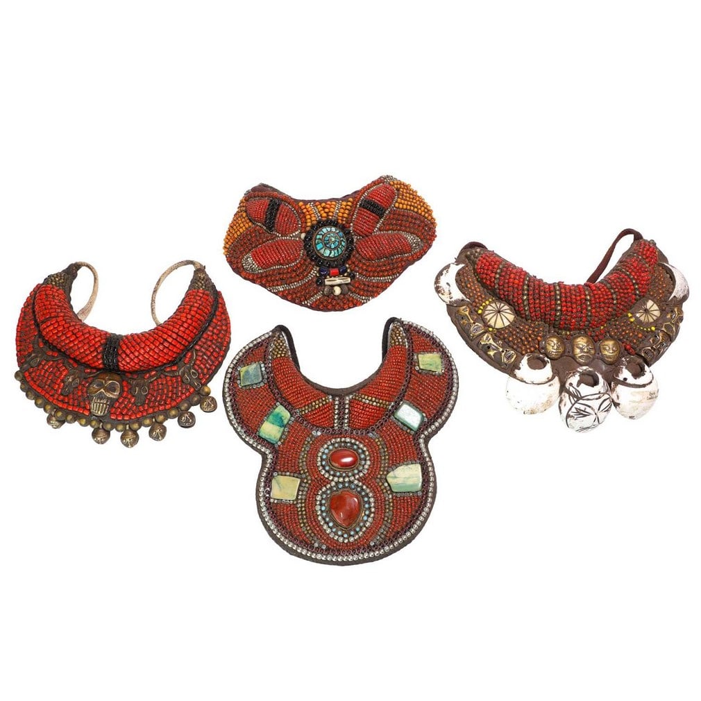 Four Ladakh beadwork chest ornaments, 20th century, North Indian, (1 of 2)