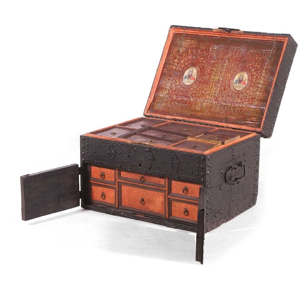 An unusual highly decorated iron-bound strongbox, 16th-17th century, German or Polish, (1 of 11)