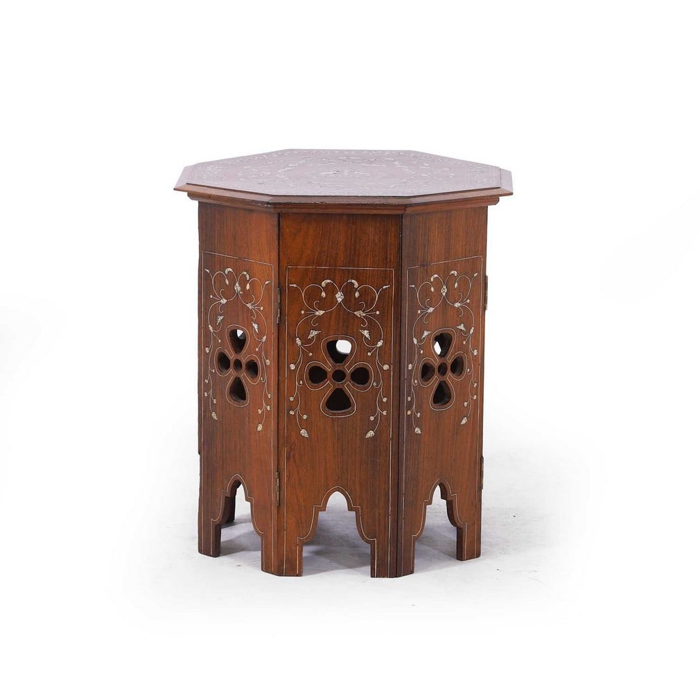 A rosewood and ivory-inlaid octagonal table, late 19th/early 20th century, Indian, Hoshiarpur, (1 of 4)
