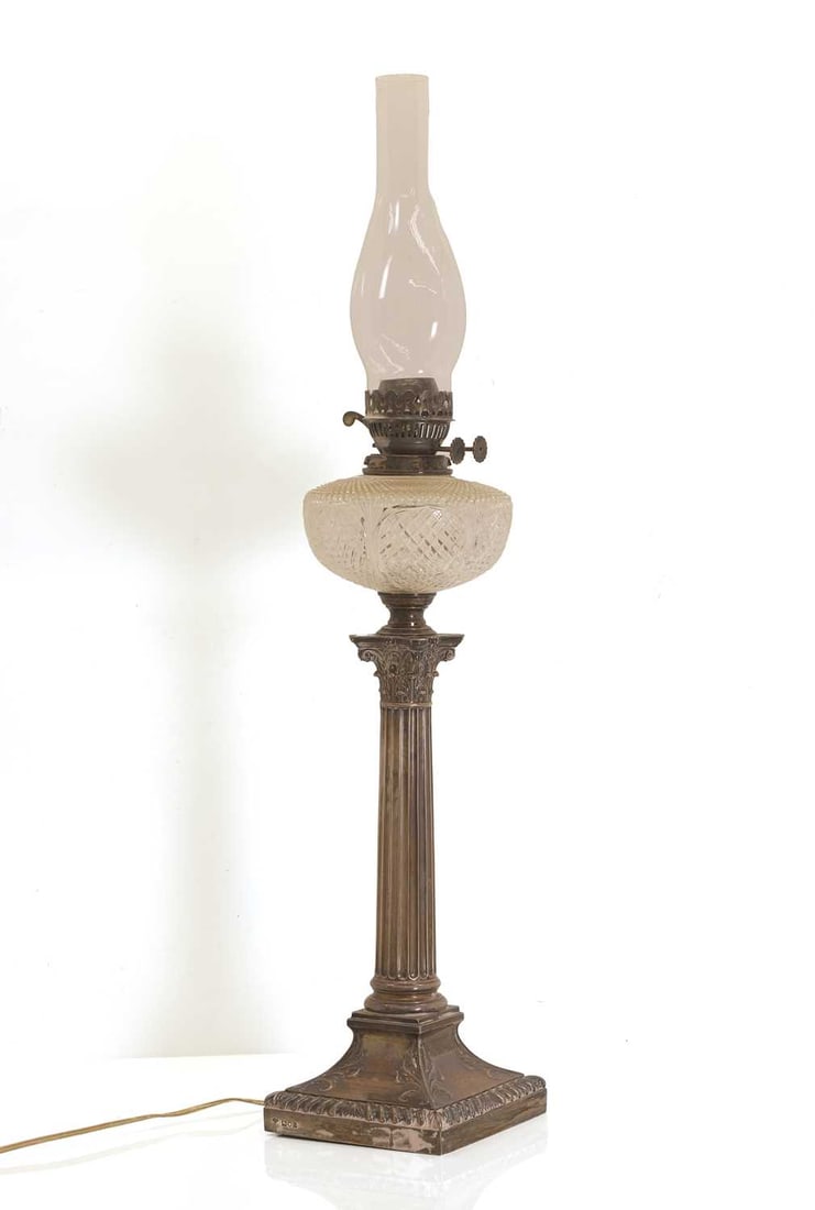 A silver Corinthian column oil lamp, - 2