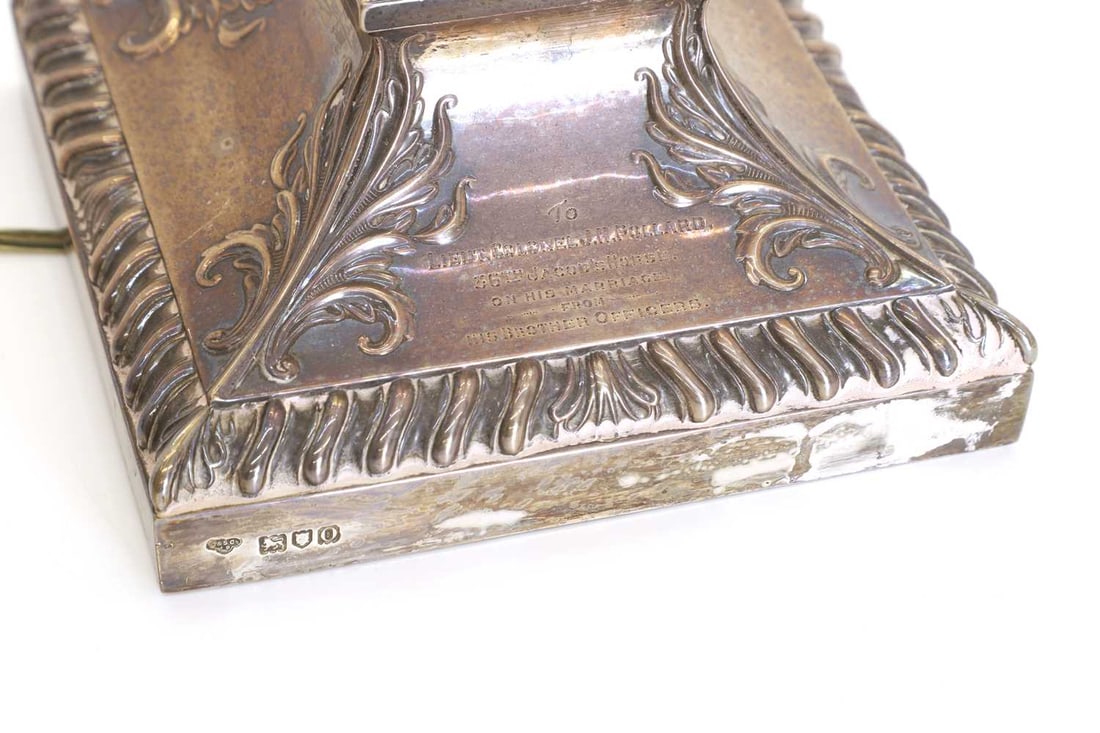 A silver Corinthian column oil lamp, - 3