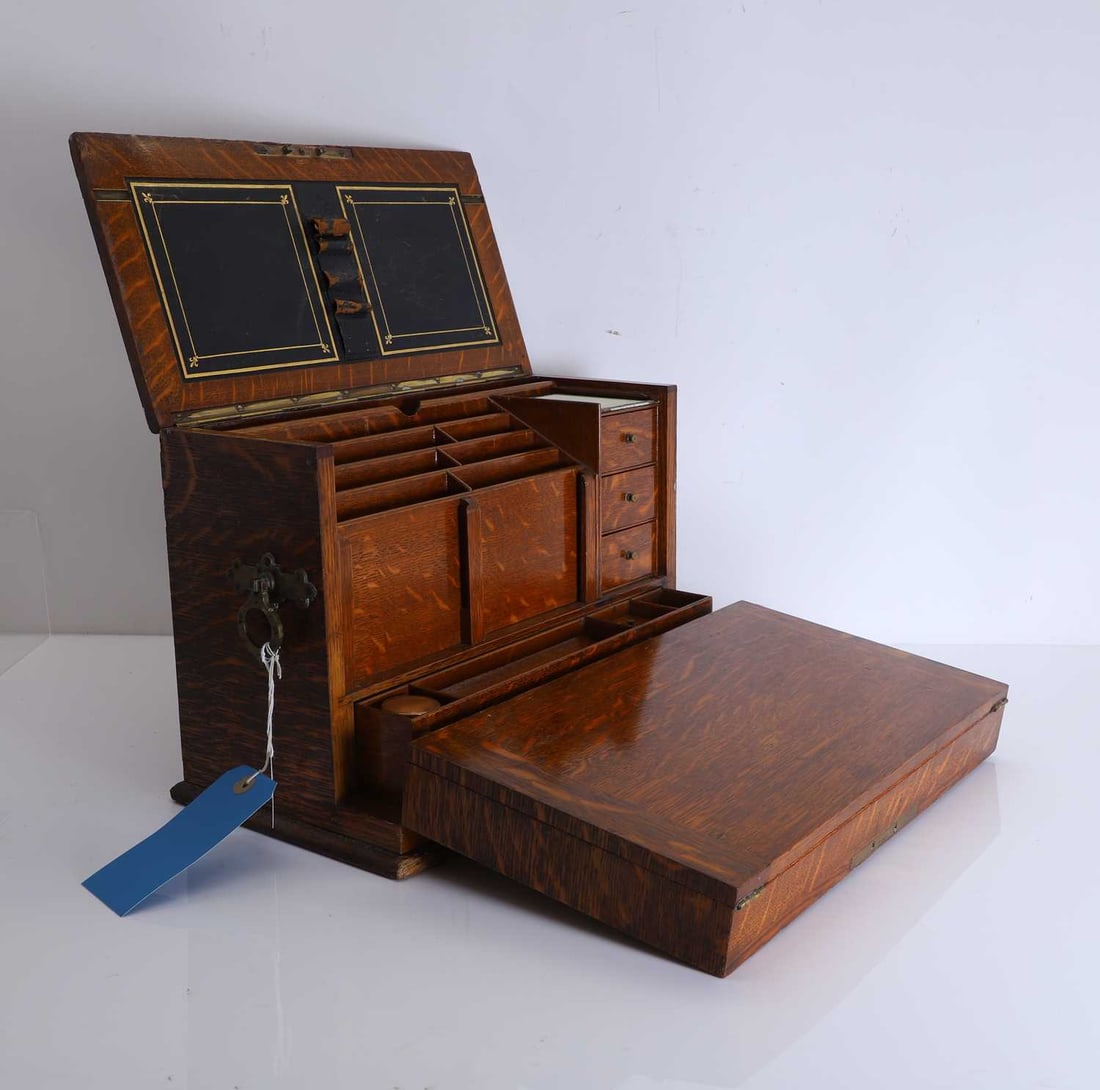 A Victorian oak correspondence box Late 19th century (1 of 2)