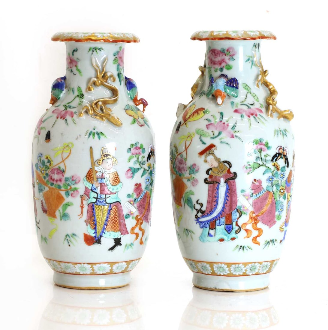 A pair of Chinese famille rose vases, 19th century, (1 of 2)