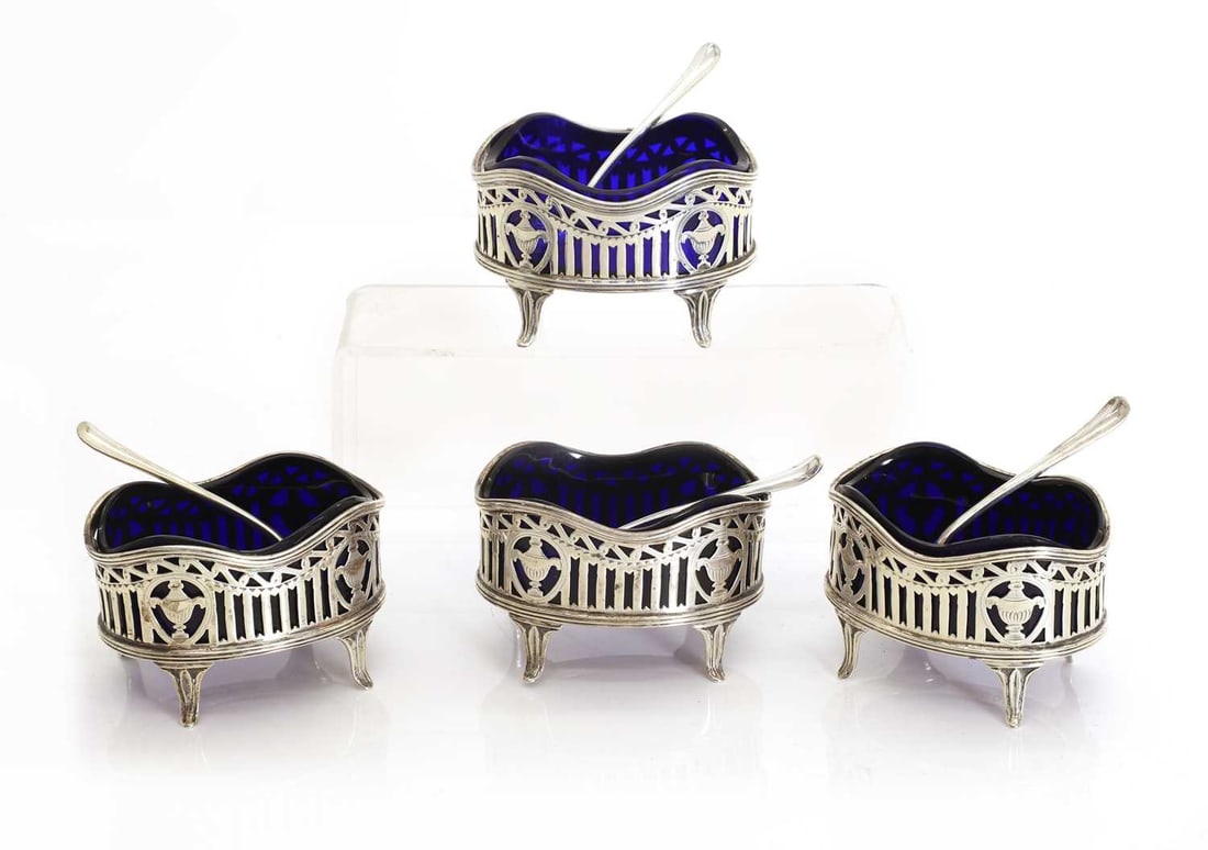 A set of four Victorian pierced oval salts, By Thomas Bradbury, 1892, (1 of 2)