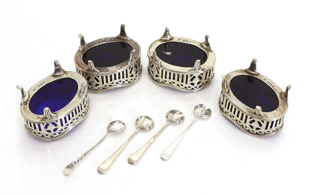 A set of four Victorian pierced oval salts, By Thomas Bradbury, 1892, - 2