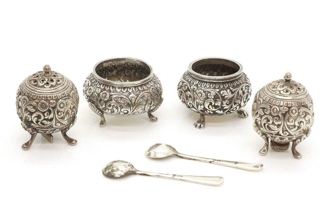 An Indian silver four piece condiment set, - 2
