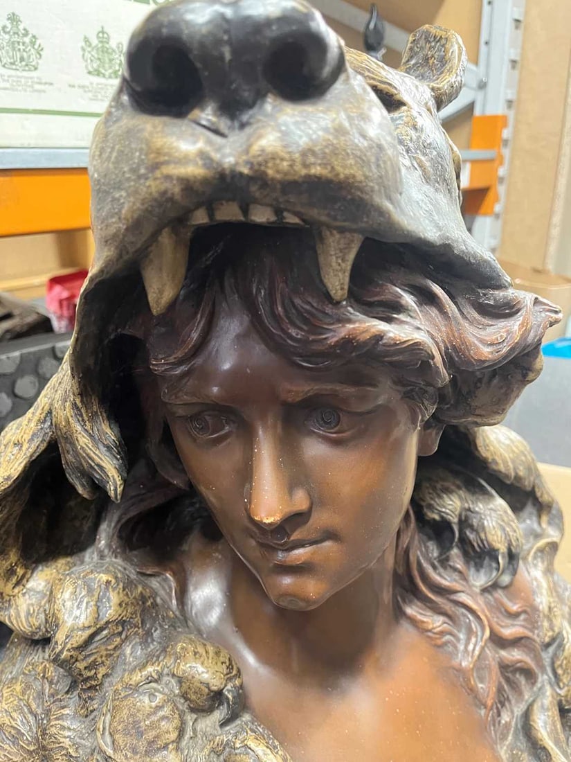 Albert-Ernest Carrier-Belleuse (French, 1824-1887) for Goldscheider A bust of a warrior woman in bea - 17