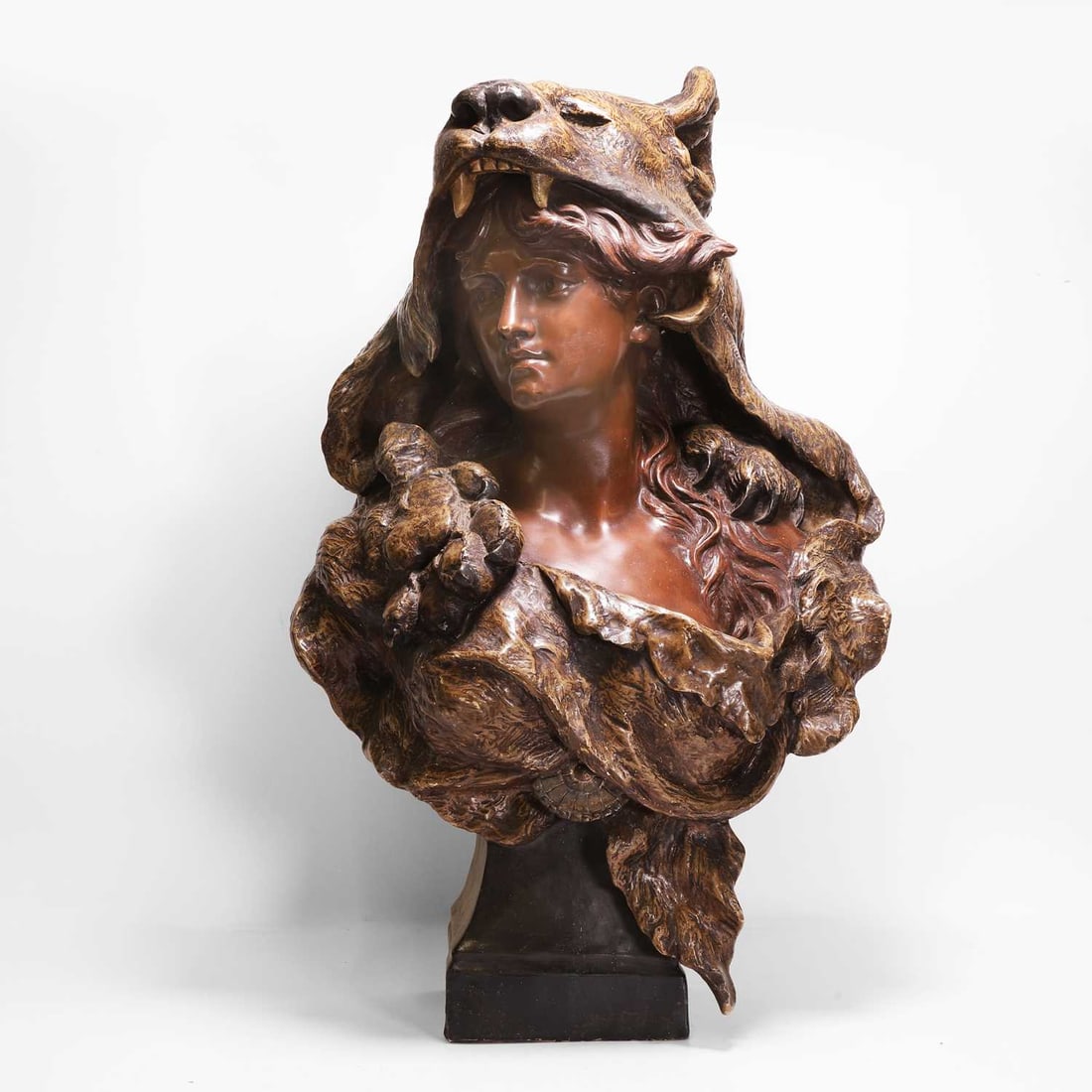 Albert-Ernest Carrier-Belleuse (French, 1824-1887) for Goldscheider A bust of a warrior woman in bea (1 of 20)