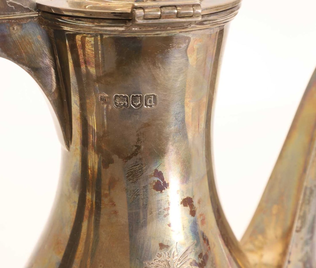 A silver coffee pot and hot water jug, - 4