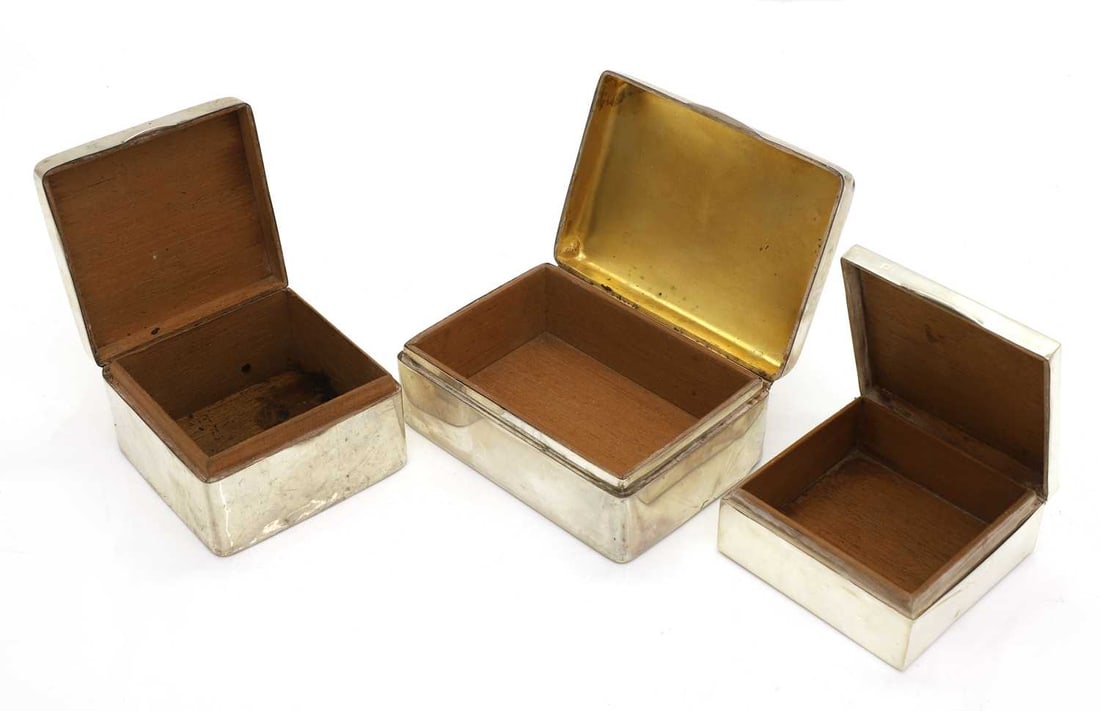 Three silver cigarette boxes, - 2