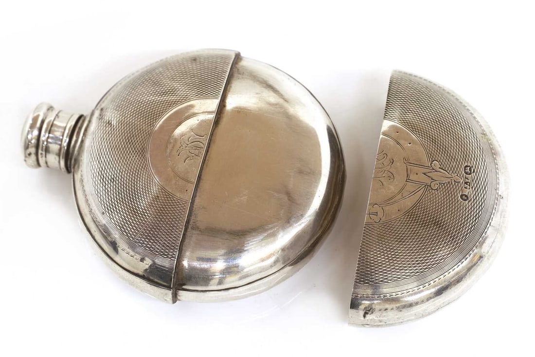 A silver hip flask, - 3