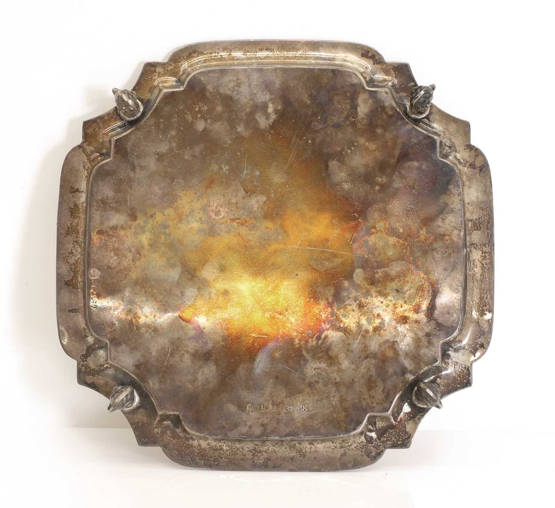 A silver salver, - 3